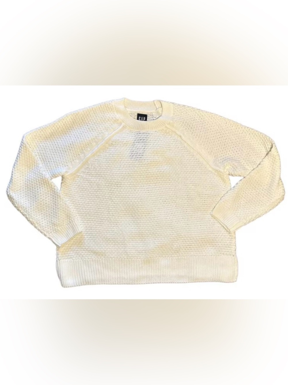 Gap Textured Reverse Stockinette Knit Long Sleeve Sweater Marshmallow W Medium